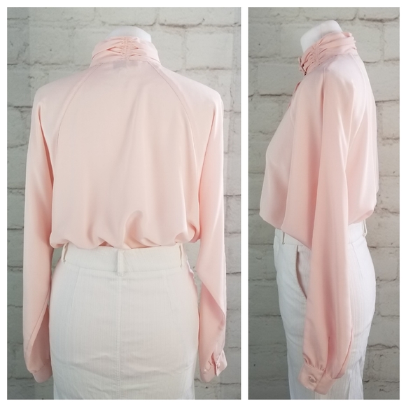 Vintage Braemar by Jeremy Scott Sz 9 Pastel Pink Dolman Sleeve High Neck Blouse - Picture 4 of 7